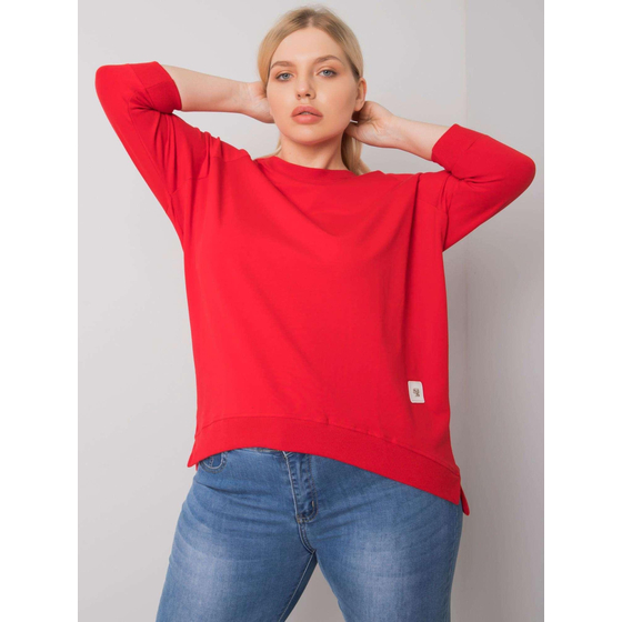 Červená bavlněná mikina větší velikosti bez kapuce