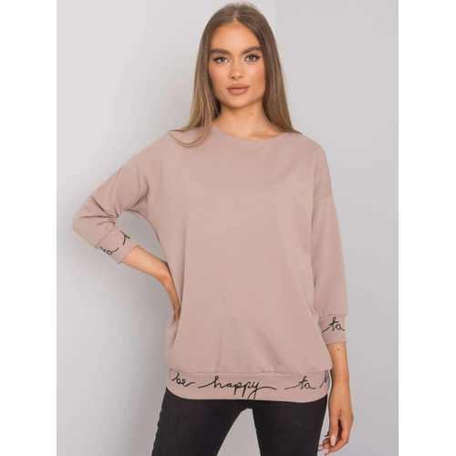 Béžová mikina s nápisy na manžetách