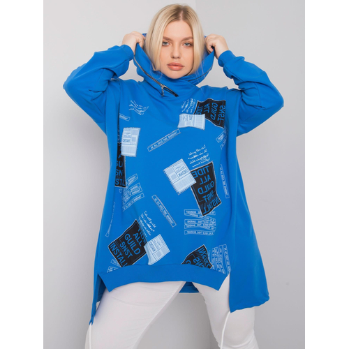 Tmavě modrá mikina plus size s potiskem a aplikací