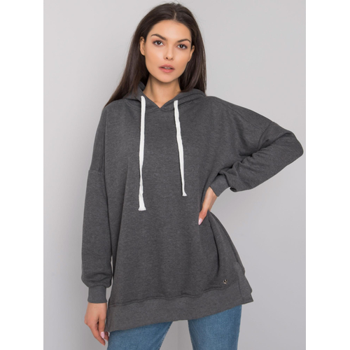 Tmavě šedá melanžová obyčejná mikina s kapucí