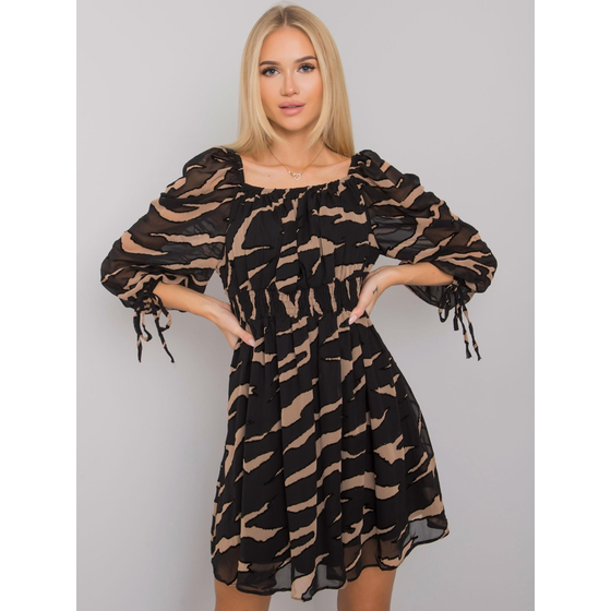 Černo-béžové dámské šaty s potisky