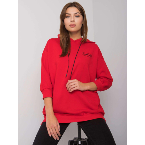 Červená bavlněná mikina s kapsami