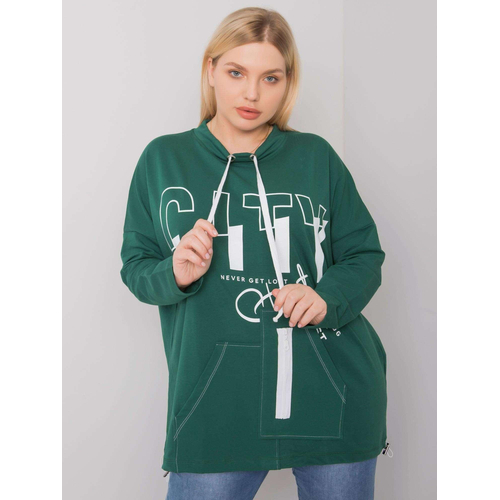 Tmavě zelená mikina větší velikosti s tištěným designem a kapsami