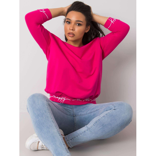 Fuchsiová mikina s nápisy na manžetách