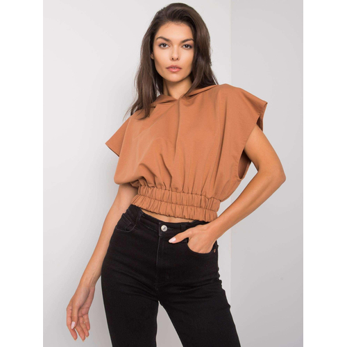 Světle hnědá zkrácená mikina s kapucí