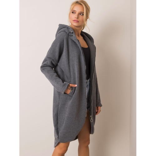 RUE PARIS Dlouhá tmavě šedá mikina s kapucí