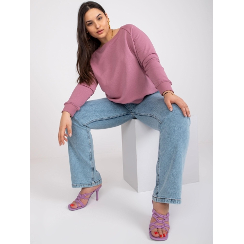 Světle růžová mikina plus size velikosti bez kapuce