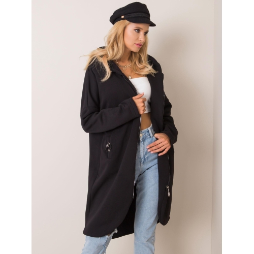 RUE PARIS Černá dlouhá mikina s kapucí