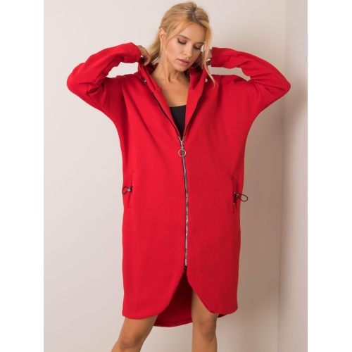 RUE PARIS Červená dlouhá mikina s kapucí