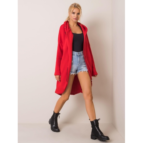 RUE PARIS Červená dlouhá mikina s kapucí