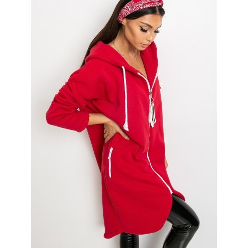 Dlouhá červená mikina s kapucí