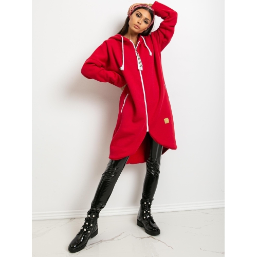 Dlouhá červená mikina s kapucí