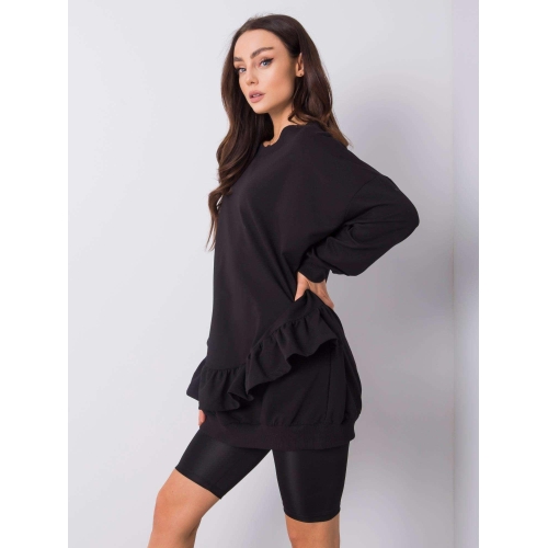 Černá bavlněná mikina s volánky