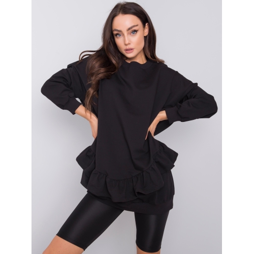 Černá bavlněná mikina s volánky