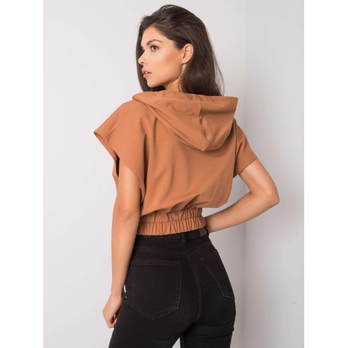 Světle hnědá zkrácená mikina s kapucí