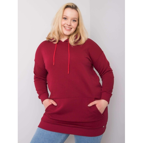 Vínová bavlněná mikina větší velikosti s kapucí
