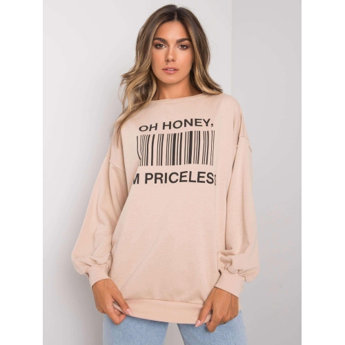 Béžová mikina bez kapuce s nápisem