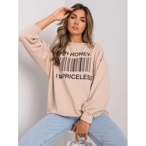 Béžová mikina bez kapuce s nápisem