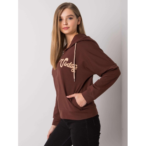 Tmavě hnědá mikina s kapucí na zip