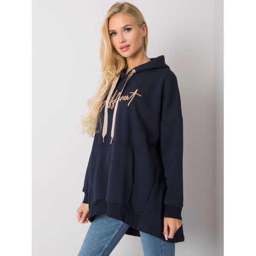 Tmavě modrá bavlněná mikina s kapucí