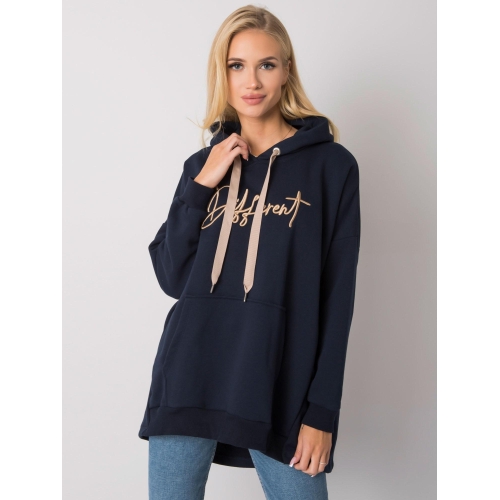 Tmavě modrá bavlněná mikina s kapucí