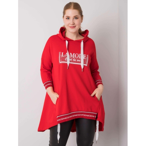 Dámská mikina plus size červené barvy s kapsou