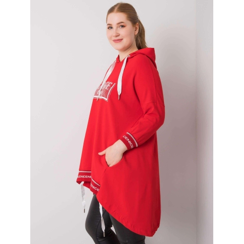 Dámská mikina plus size červené barvy s kapsou
