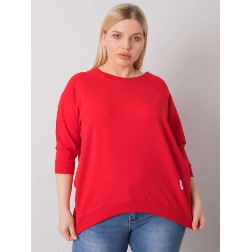 Červená bavlněná mikina větší velikosti bez kapuce