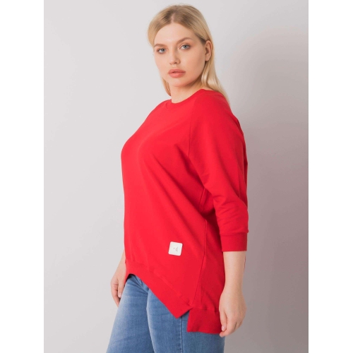 Červená bavlněná mikina větší velikosti bez kapuce