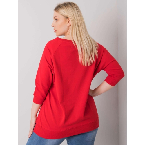 Červená bavlněná mikina větší velikosti bez kapuce