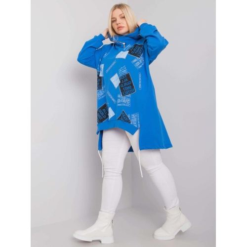Tmavě modrá mikina plus size s potiskem a aplikací