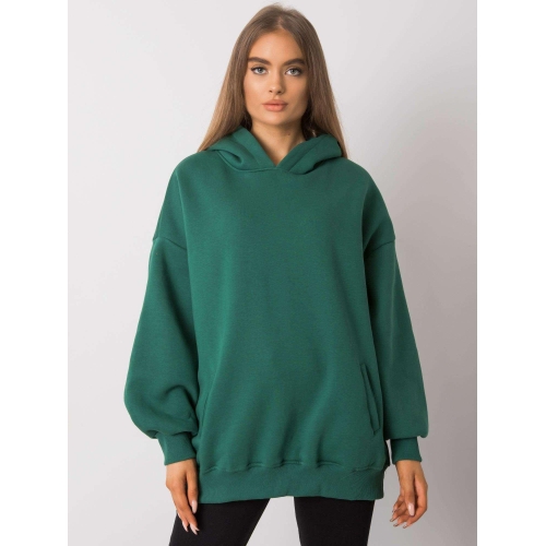 Dámská tmavě zelená bavlněná mikina s kapsami