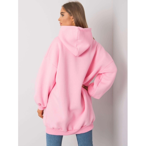 Růžová dlouhá mikina s kapucí