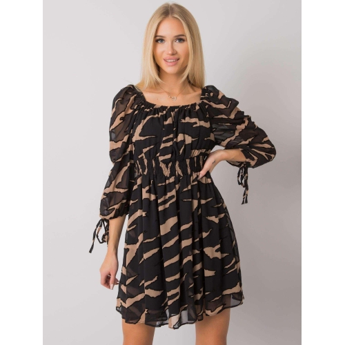 Černo-béžové dámské šaty s potisky