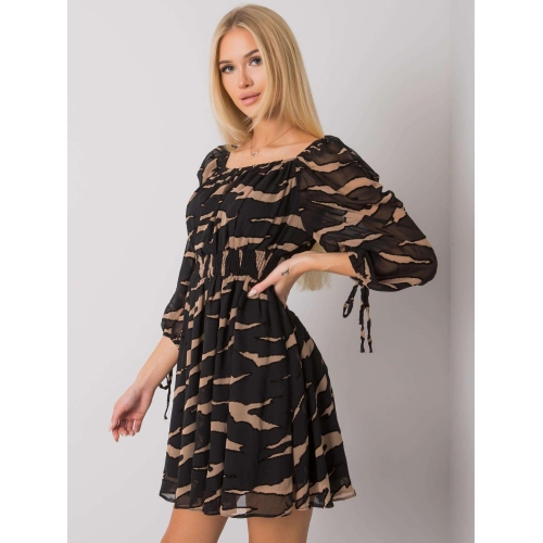 Černo-béžové dámské šaty s potisky