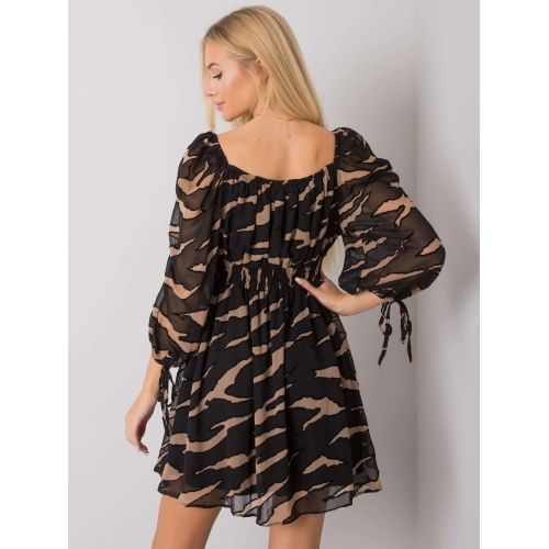 Černo-béžové dámské šaty s potisky