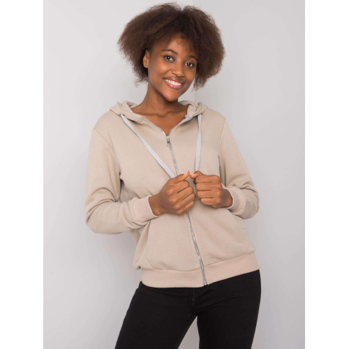 Béžová bavlněná melanžová mikina s kapucí