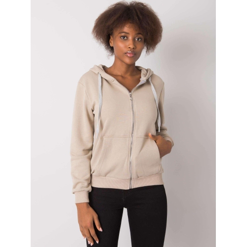 Béžová bavlněná melanžová mikina s kapucí