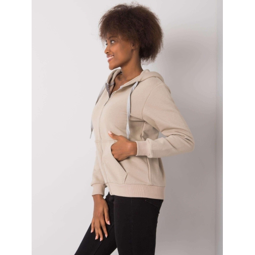 Béžová bavlněná melanžová mikina s kapucí