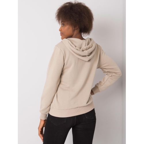 Béžová bavlněná melanžová mikina s kapucí