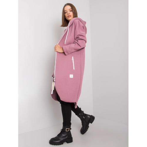 Dlouhá světlejší růžová mikina s kapucí