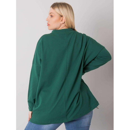 Tmavě zelená mikina větší velikosti s tištěným designem a kapsami