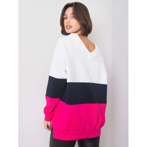 RUE PARIS Bílá a fuchsiová mikina s výstřihem do V
