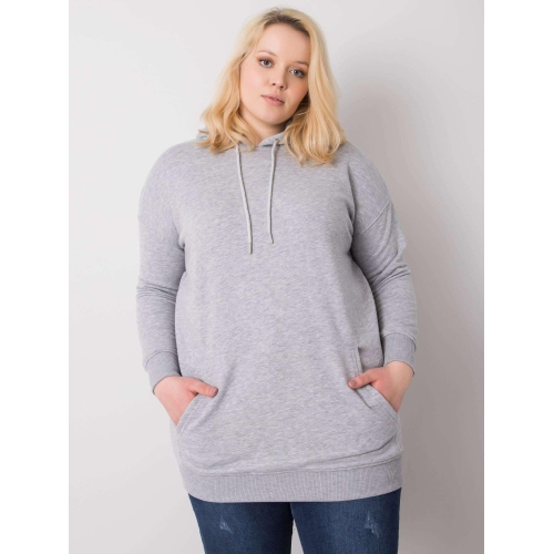 Bavlněná šedá mikina s kapucí, melange, plus size