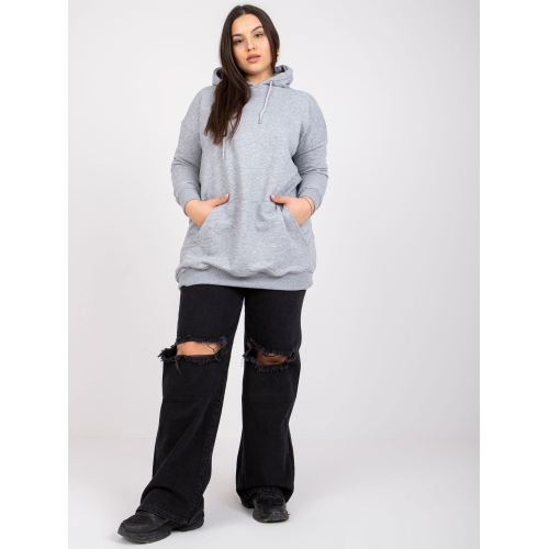 Bavlněná šedá mikina s kapucí, melange, plus size