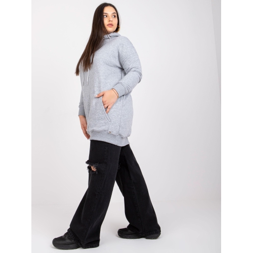 Bavlněná šedá mikina s kapucí, melange, plus size