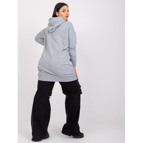 Bavlněná šedá mikina s kapucí, melange, plus size