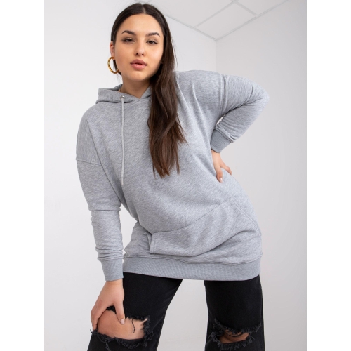 Bavlněná šedá mikina s kapucí, melange, plus size