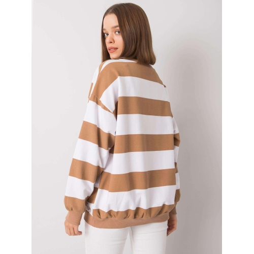 Bílo-velbloudí mikina bez pruhované kapuce