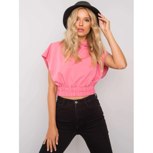 Růžová zkrácená mikina s kapucí